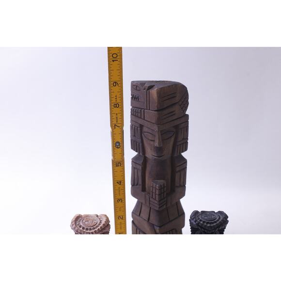 Vintage Wooden Totems, Set of 5, Hand Carved, Tiki statues, Rustic, Native - Picture 3 of 4